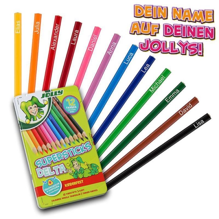 JOLLY Buntstifte Supersticks DELTA 12er Metalletui mit Deinem Namen bedruckt!