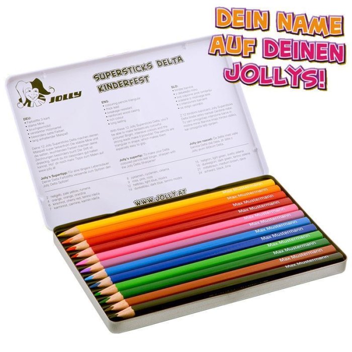 JOLLY Buntstifte Supersticks DELTA 12er Metalletui mit Deinem Namen bedruckt!