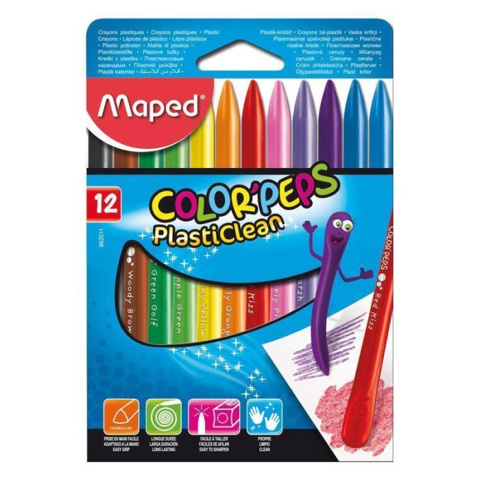 Maped Wachsmalststift COLORPEPS PlastiClean, 12er Etui