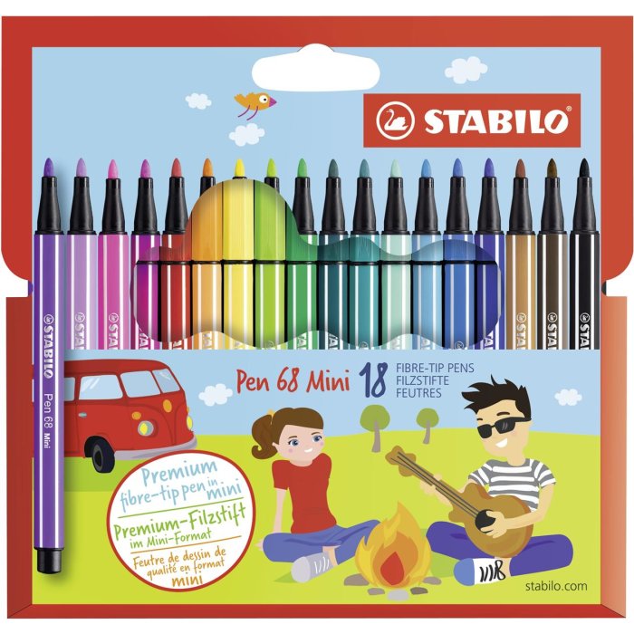 Premium-Filzstift - STABILO Pen 68 Mini - 18er Pack - mit 18 verschiedenen Farben