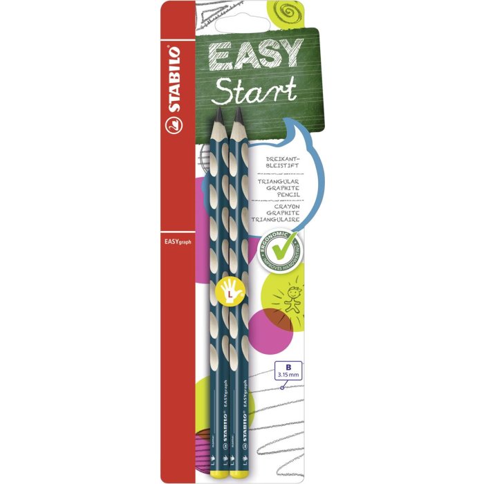 Ergonomischer Dreikant-Bleistift für Linkshänder - STABILO EASYgraph in petrol - 2er Pack - Härtegrad B