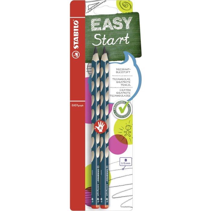 Ergonomischer Dreikant-Bleistift für Rechtshänder - STABILO EASYgraph in petrol - 2er Pack - Härtegrad B