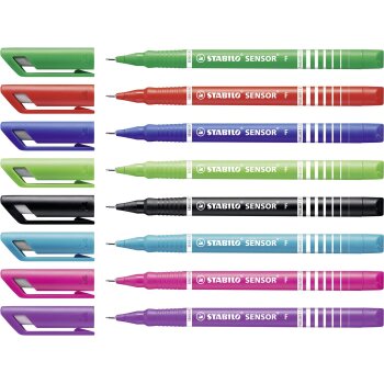 STABILO SENSOR  - fineliner s odpruženou špičkou - hrot F - 8ks - 8 rôznych farieb