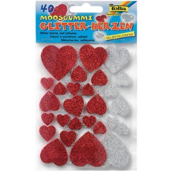folia Moosgummi Glitter-Sticker, Herzen rot / silber