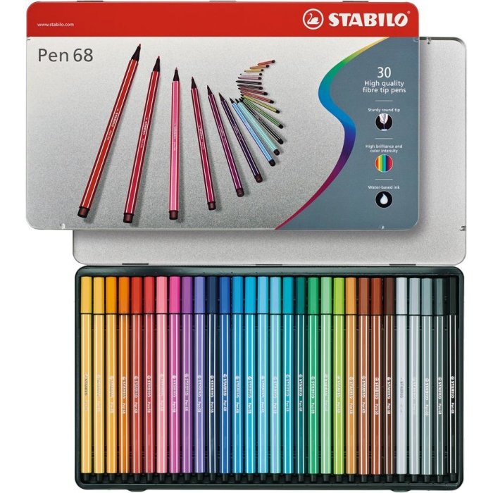 STABILO Pen 68 premium - fixky - Metal Box - 30 rôznych farieb