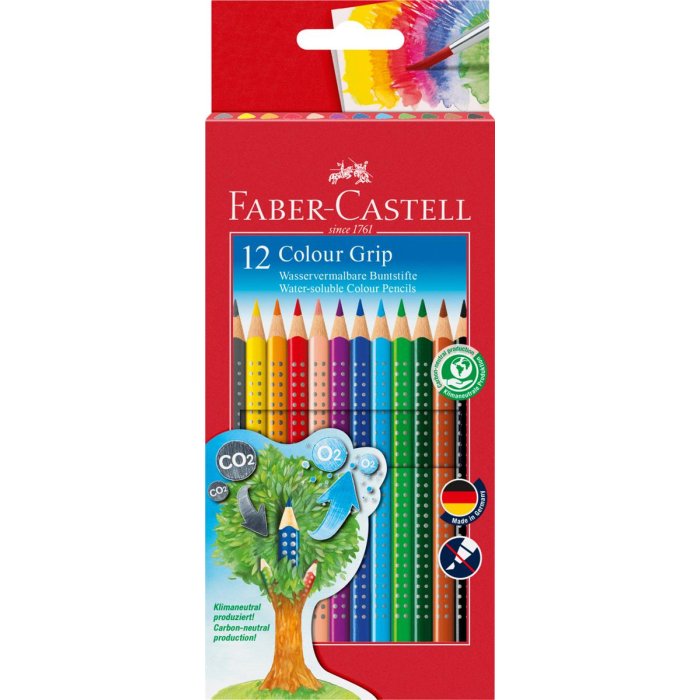 FABER-CASTELL trojhranné akvarelové farbičky - Colour GRIP - 12 rôznych farieb