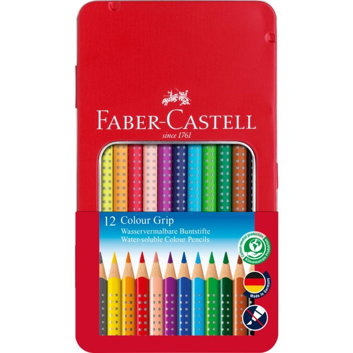 FABER-CASTELL trojhranné farbičky - Colour GRIP - 12 rôznych farieb v kovovom balení