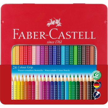 FABER-CASTELL Dreikant-Buntstifte Colour GRIP, 24er Metall Etui