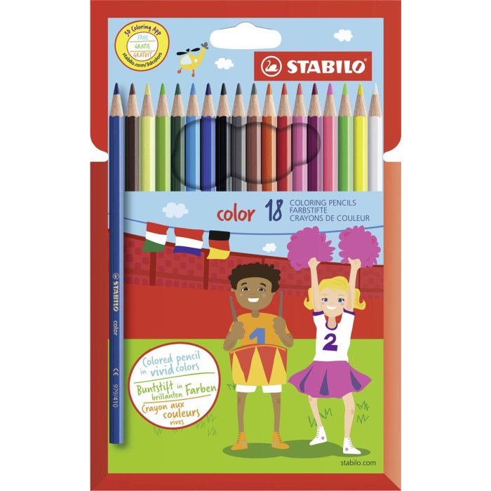 Buntstift - STABILO color - 18er Pack - mit 18 verschiedenen Farben inklusive 3 Neonfarben