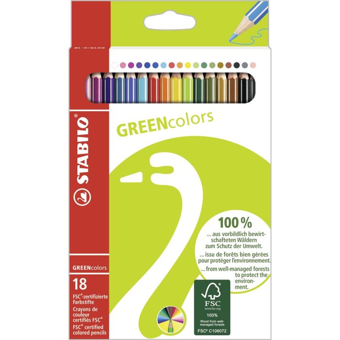 Umweltfreundlicher Buntstift - STABILO GREENcolors - 18er Pack - mit 18 verschiedenen Farben