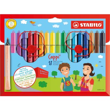 Filzstift mit Kappenring - STABILO Cappi - 18er Pack - mit 18 verschiedenen Farben