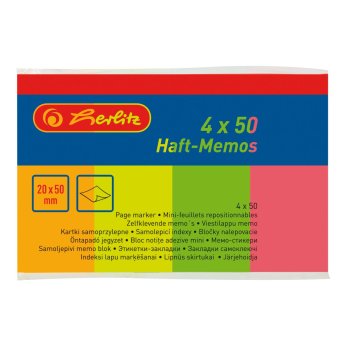 herlitz Haft-Memos 20x50mm 4x50 Blatt neon gelb pink...