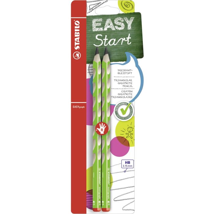 Ergonomischer Dreikant-Bleistift für Rechtshänder - STABILO EASYgraph in grün - 2er Pack - Härtegrad HB