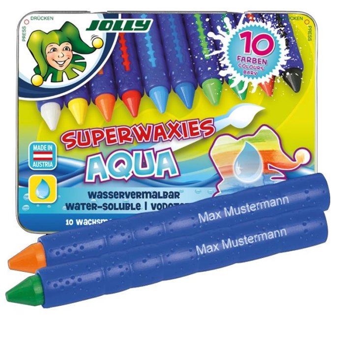 JOLLY Wachsmalkreiden Superwaxies AQUA mit deinem Namen bedruckt!