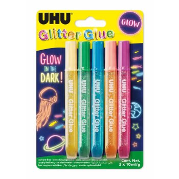 UHU Glitzerkleber Glitter Glue Glow in the Dark, Inhalt:...