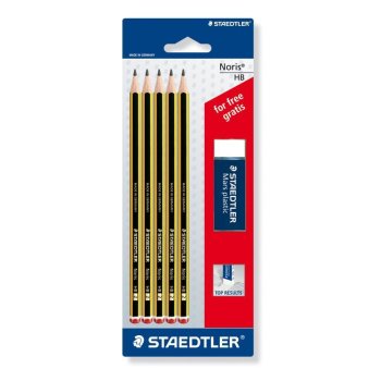 STAEDTLER Noris 120 Bleistifte HB 5er + Radierer