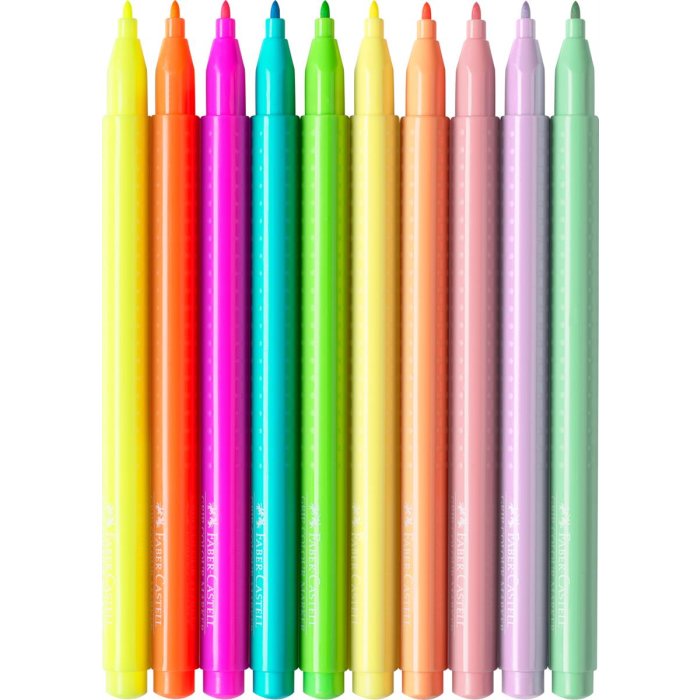 FABER-CASTELL Fasermaler GRIP Neon + Pastell, 10er Etui