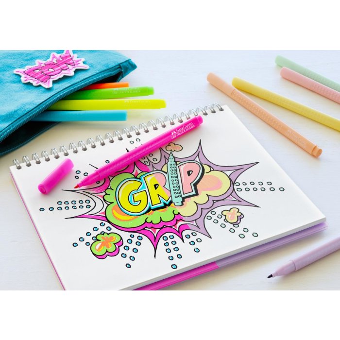 FABER-CASTELL Fasermaler GRIP Neon + Pastell, 10er Etui