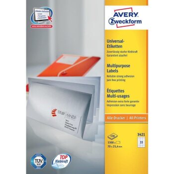 AVERY Zweckform univerzálne etikety, 70 x 25,4 mm...