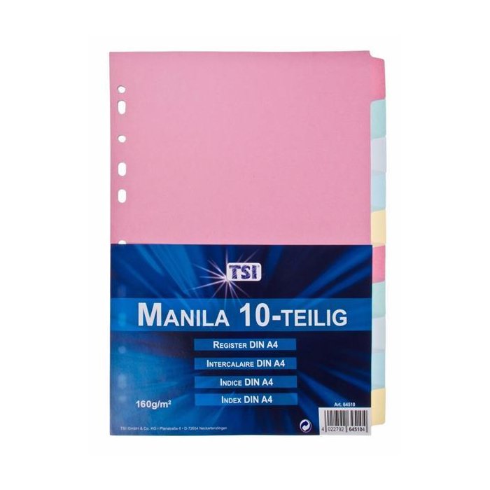 TSI Manila Kartonregister 10-teilig DIN A4