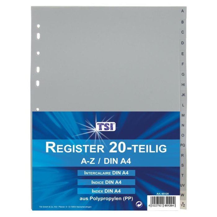 TSI 20-dielny register PP, A4 - šedej farby,  A-Z