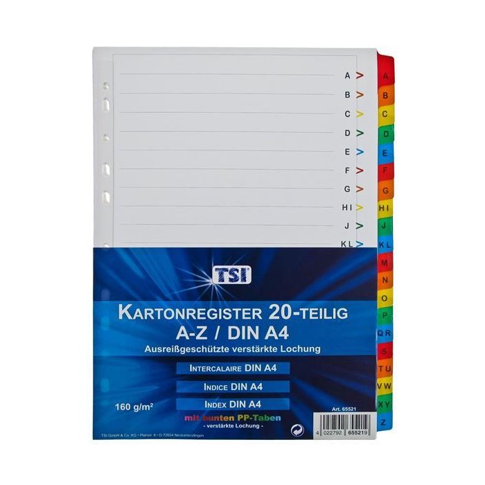 TSI folienverstärktes Kartonregister 20-teilig A-Z DIN A4