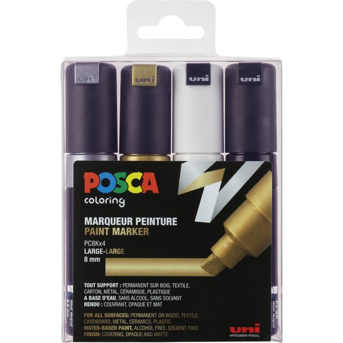 POSCA Acryl Marker PC-8K Breite Spitze 8mm, 4er Set