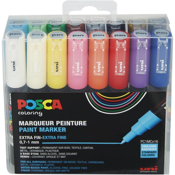 POSCA Acryl Marker PC-1MC Feine Spitze 0,7 - 1,0mm, 16er Set
