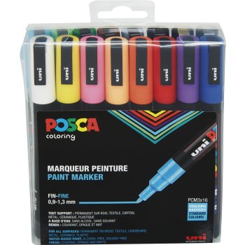 POSCA Acryl Marker PC-3M Feine Spitze 0,9 - 1,3mm, 16er Set