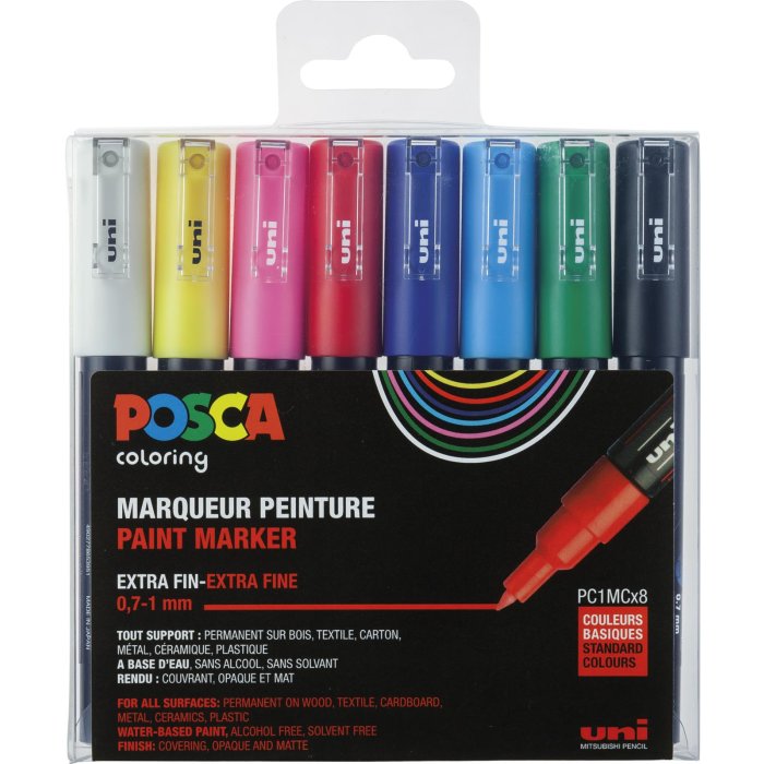POSCA Acryl Marker PC-1MC Feine Spitze 0,7 - 1,0mm, 8er Set