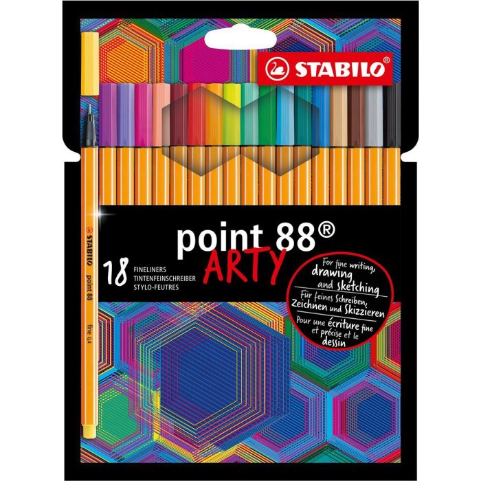 Fineliner - STABILO point 88 - ARTY - 18er Pack - mit 18 verschiedenen Farben