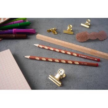 Schmaler Dreikant-Bleistift für Rechtshänder - STABILO EASYgraph S Metallic Edition in Kupfer - 2er Pack - Härtegrad HB