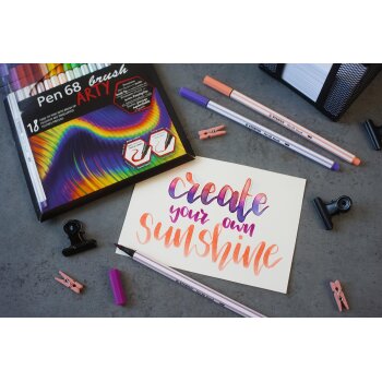 Premium-Filzstift mit Pinselspitze für variable Strichstärken - STABILO Pen 68 brush - ARTY - 18er Pack - mit 18 verschiedenen Farben