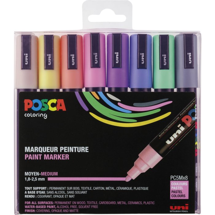 POSCA Acryl Marker PC-5M Mittelfeine Spitze 1,8 - 2,5mm, 8er Set Pastell