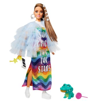 Mattel Barbie Extra Puppe mit Regenbogen-Kleid