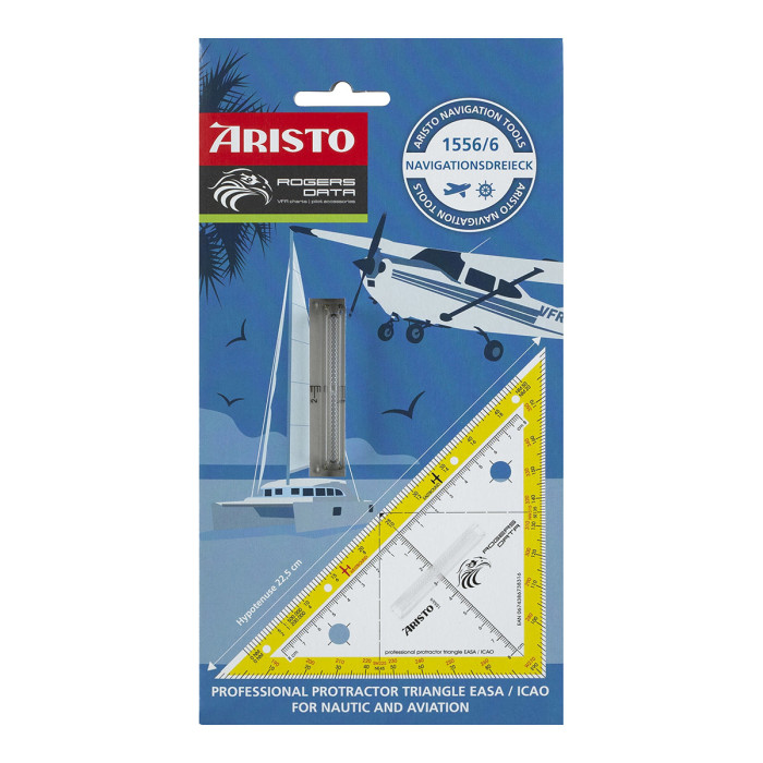ARISTO Navigationsdreieck 22,5 cm mit Kunststoffgriff Winkelskalen 360/1°, Maßskala 20 cm