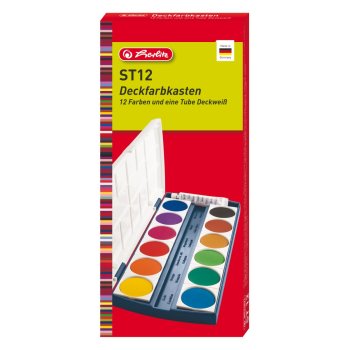 herlitz Deckfarbkasten ST12, 12 Farben, aus Kunststoff