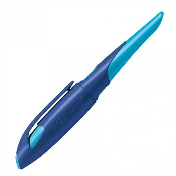 Ergonomischer Schulfüller für Rechtshänder mit Anfänger-Feder A - STABILO EASYbirdy in mitternachtsblau/azur - Einzelstift - inklusive Patrone - Schreibfarbe blau (löschbar)