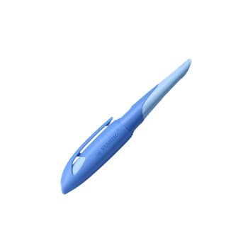 Ergonomischer Schulfüller für Rechtshänder mit Anfänger-Feder A - STABILO EASYbirdy Pastell in blau/hellblau - Einzelstift - inklusive Patrone - Schreibfarbe blau (löschbar)
