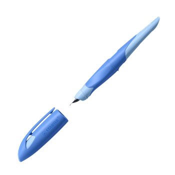 Ergonomischer Schulfüller für Rechtshänder mit Anfänger-Feder A - STABILO EASYbirdy Pastell in blau/hellblau - Einzelstift - inklusive Patrone - Schreibfarbe blau (löschbar)