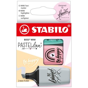 Textmarker - STABILO BOSS MINI Pastellove 2.0 - 3er Pack...