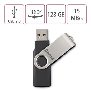 hama USB 2.0 Speicherstick "Rotate", 128 GB, schwarz/silber