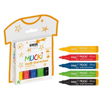 KREUL MUCKI Stoff-Sternchen fixka na textil - 5-dielna sada - hviezdičky