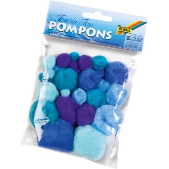 folia Pompons, 30 Stück, TON IN TON MIX Blau