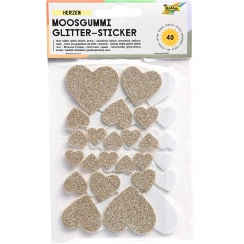folia Moosgummi Glitter-Sticker Herzen weiss und gold 40...