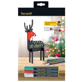 Securit 3D-Weihnachts-Kreidetafel "DEER", schwarz