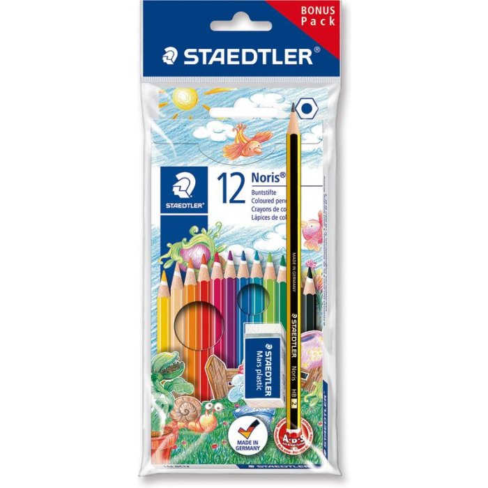 STAEDTLER Noris 144 Buntstifte 12er + 1 Bleistift, Radierer Gratis