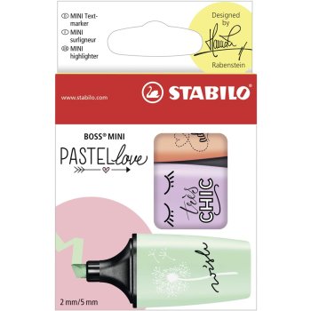 Textmarker - STABILO BOSS MINI Pastellove - 3er Pack -...