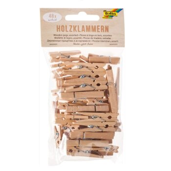 folia Holzklammern natur 3 Größen sortiert