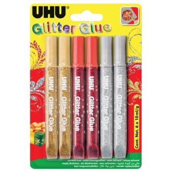 UHU Glitzerkleber Glitter Glue Creativ, Inhalt: 6 x 10 ml